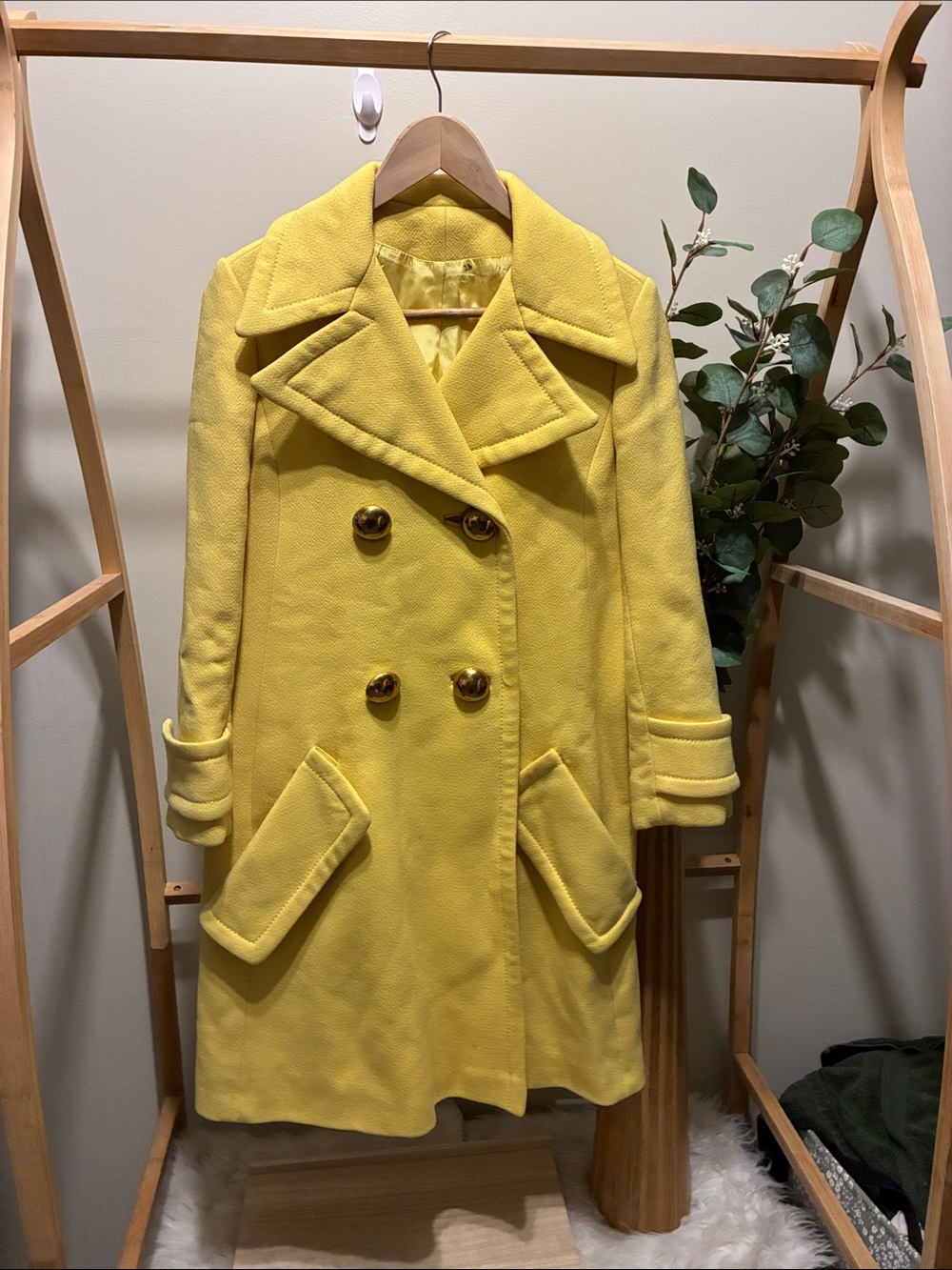 Vintage Wilson Double-Breasted Yellow Wool Pea Coat